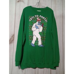 Yeti to Party Sweatshirt Ladies 1x Tall Green Christmas‎